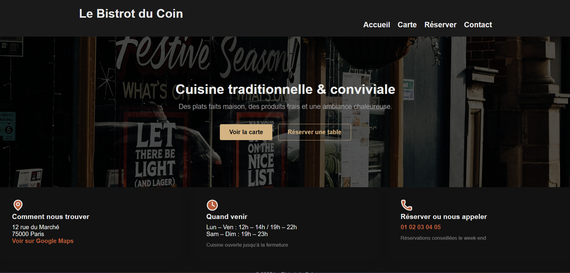 Exemple de site vitrine pour restaurant
