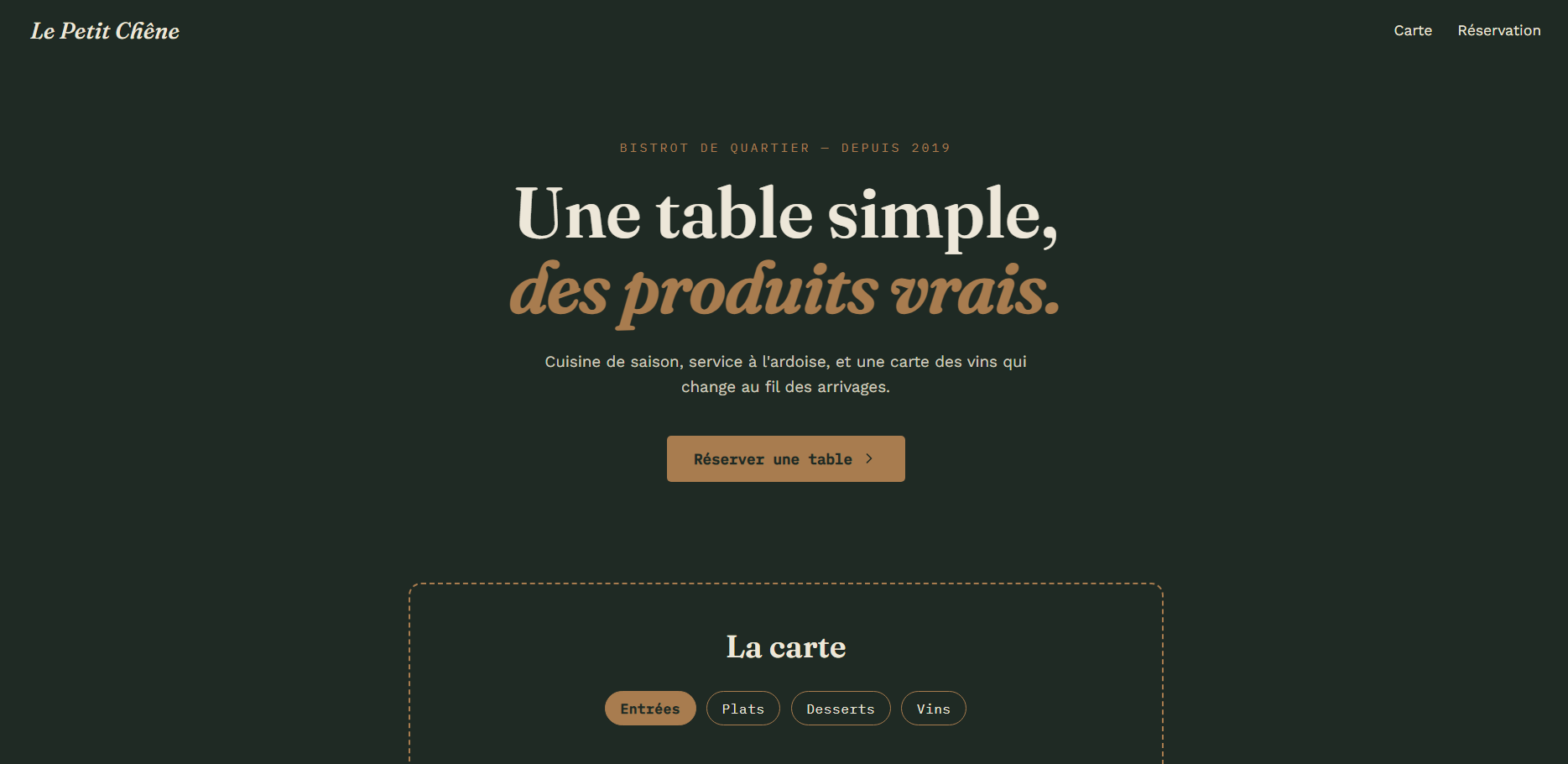 Exemple de site vitrine pour restaurant