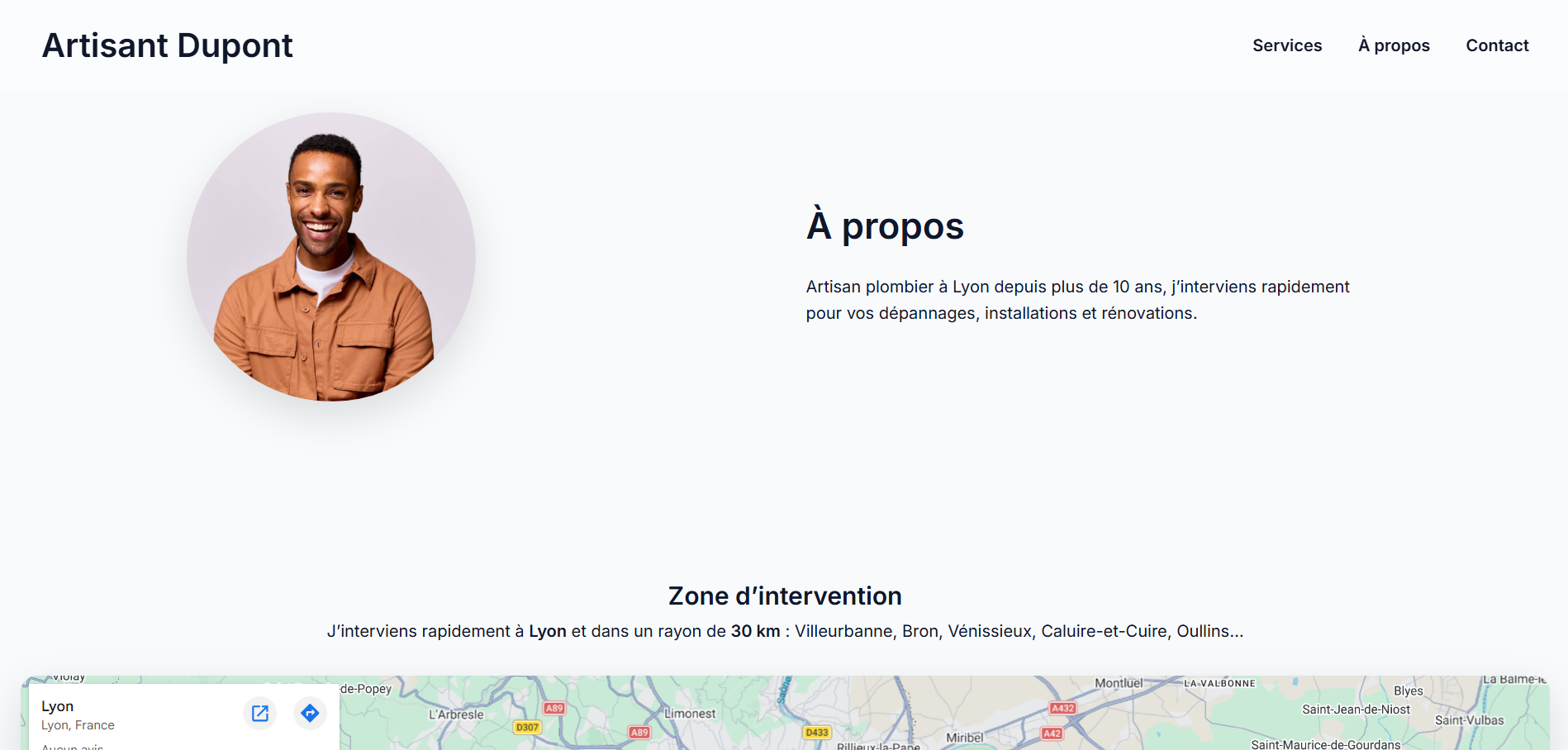 Exemple site one page artisan
